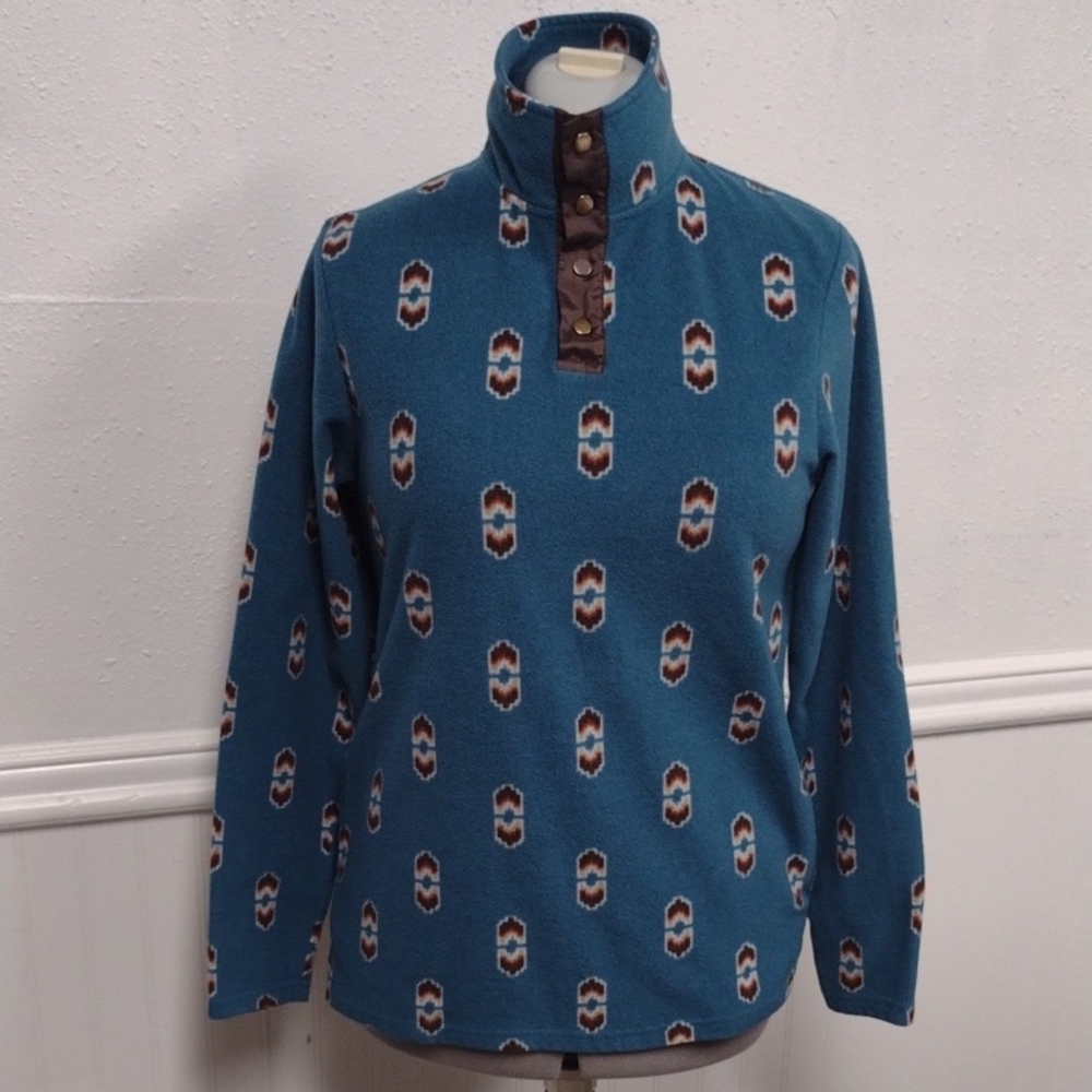 Wrangler Women's Teal Patterned Turtleneck Sweater Style Western.